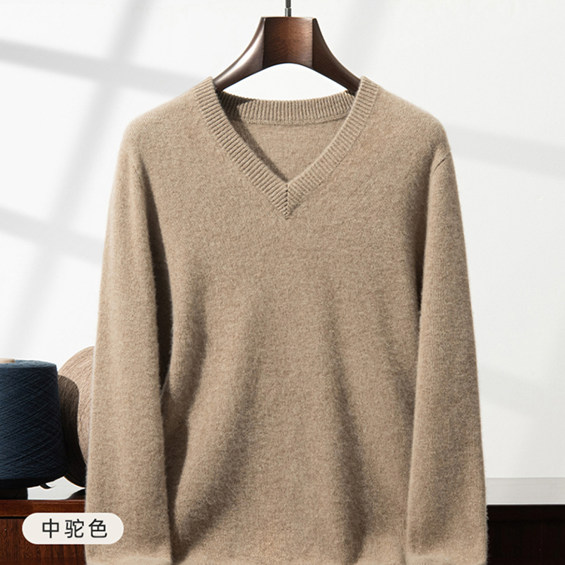Mens Fashion Mullet - Thickened cashmere sweater men's V-neck pure