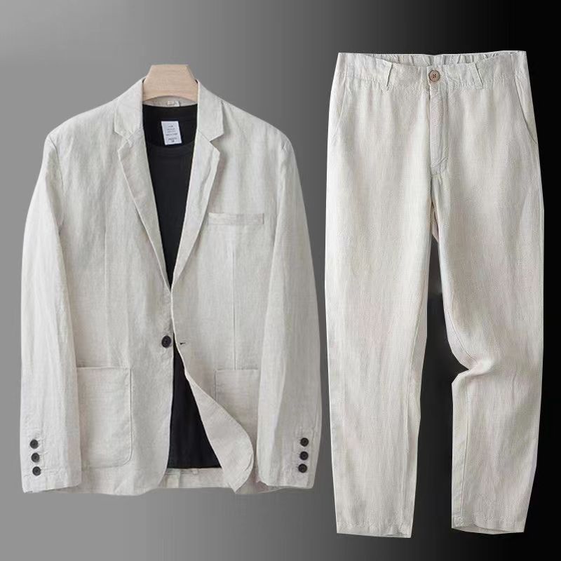 Jacket Mens Fashion - Spring Autumn Fashion Men Linen Two-piece